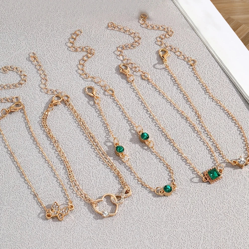 Комплект от 5 винтидж гривни с кристали – безкрайни и геометрични дизайни, модни бижута за жени, перфектен подарък и ежедневно облекло