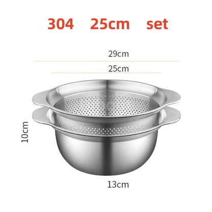 304 Stainless Steel Vegetable Washing Basin & Strainer – Multi-Purpose Rice Washer, Fruit Filter, Kitchen Drain Basket