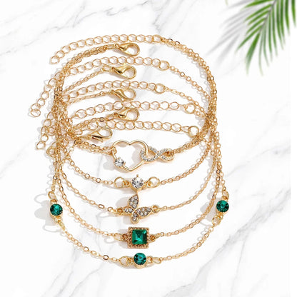 Комплект от 5 винтидж гривни с кристали – безкрайни и геометрични дизайни, модни бижута за жени, перфектен подарък и ежедневно облекло