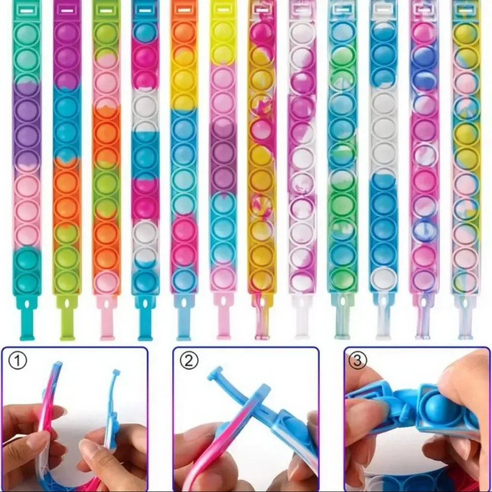 12/24/36 бр. цветни силиконови гривни с мехурчета – детски парти сувенири, подаръци за рожден ден, сватбени сувенири, карнавални и празнични гривни