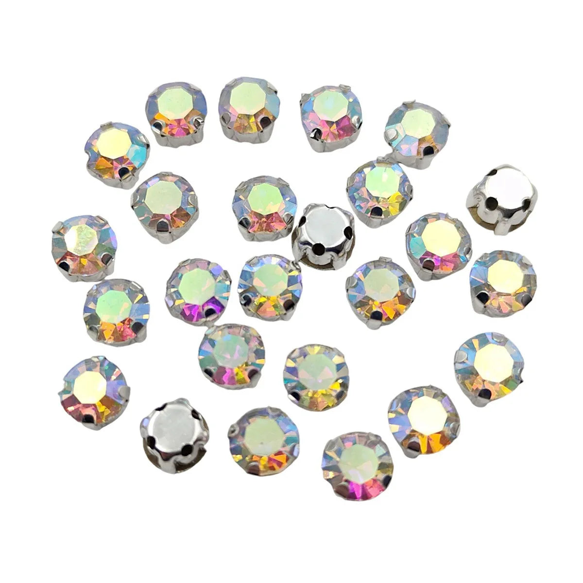 Кръгли стъклени кристали с нокът – сребърни кристали за пришиване за дрехи, обувки и занаяти