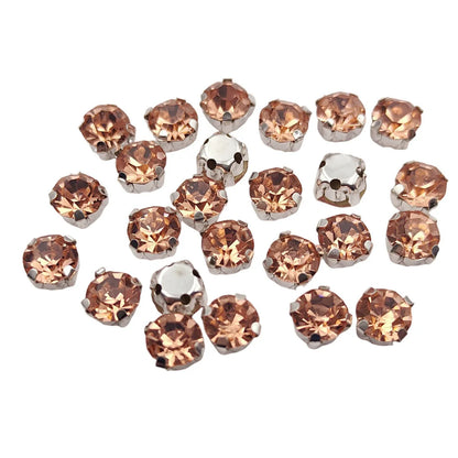 Кръгли стъклени кристали с нокът – сребърни кристали за пришиване за дрехи, обувки и занаяти