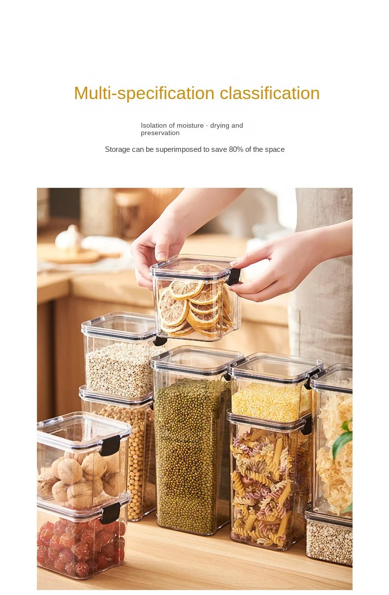 1 бр. херметически затворен буркан за съхранение – пластмасов контейнер за зърно, паста и подправки | Влагоустойчива кутия-органайзер за кухня