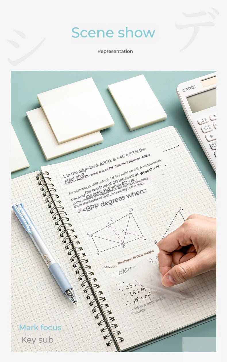 50 листа прозрачни лепящи се листчета – водоустойчиви стикери за съобщения и подписи за тетрадки
