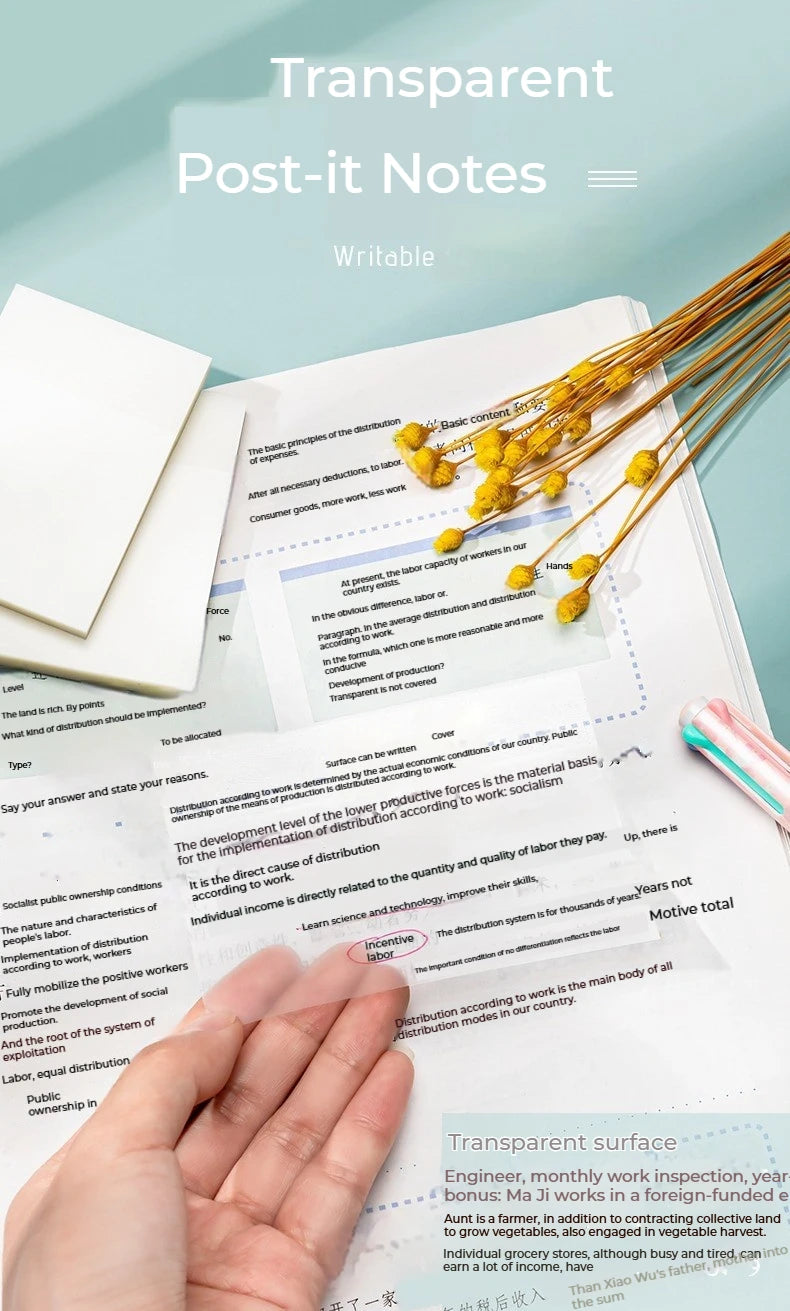 50 листа прозрачни лепящи се листчета – водоустойчиви стикери за съобщения и подписи за тетрадки