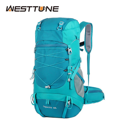 WESTTUNE 50L Водоустойчива туристическа раница с дъждобран – Многофункционална чанта за пътуване и планинарство на открито