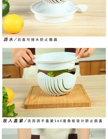 Vegetable Salad Chopper Bowl – Multifunctional Fruit & Vegetable Cutter, Slicer, and Strainer for Kitchen