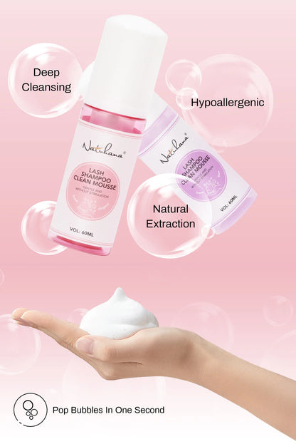 Natuhana 60ml Шампоан-мус за удължаване на мигли – Пяна за почистване на изкуствени мигли, нежен и недразнещ инструмент за грим