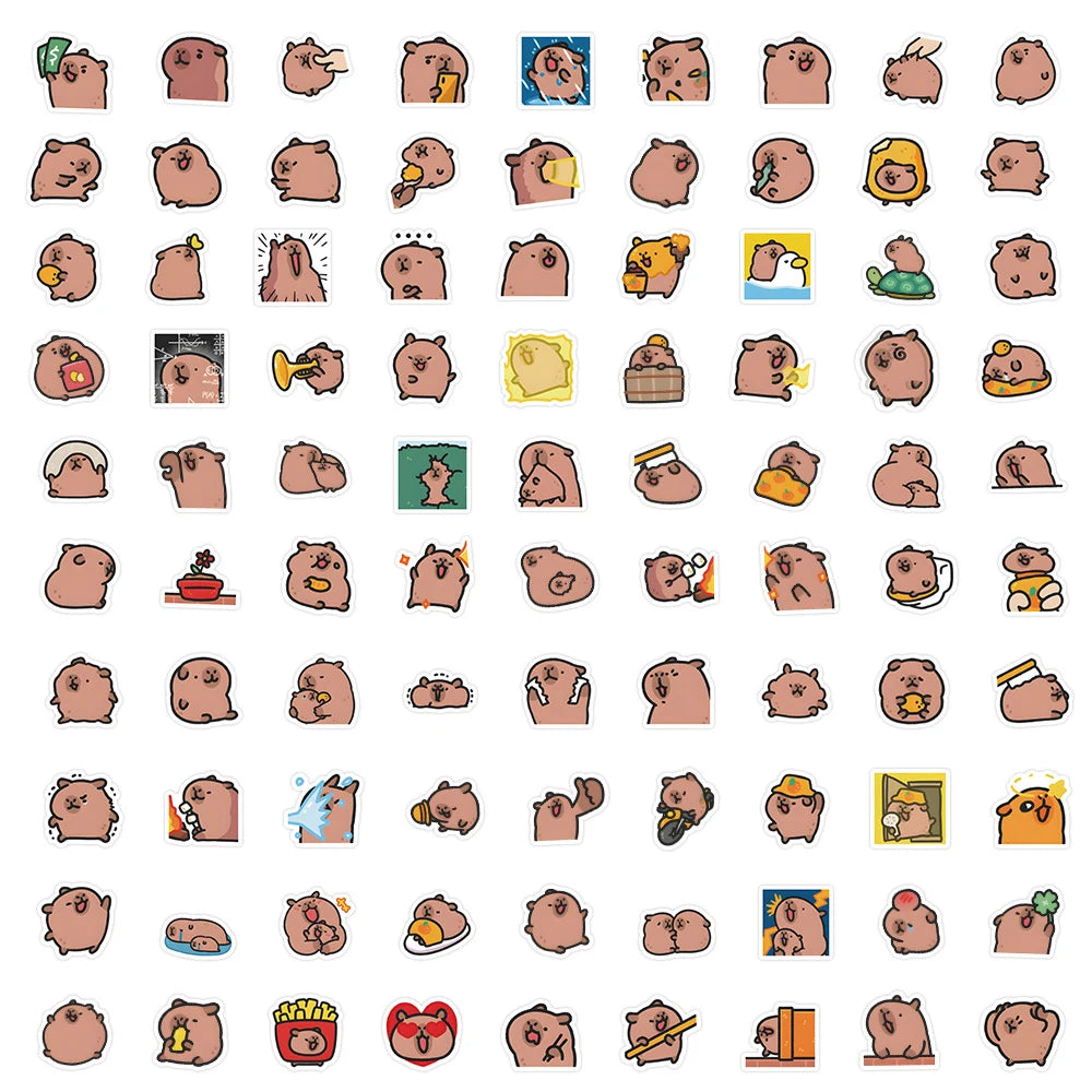 10/50/100 бр. стикери с капибари – сладки анимационни стикери за лаптоп, телефон, кола, велосипед и деца „Направи си сам“