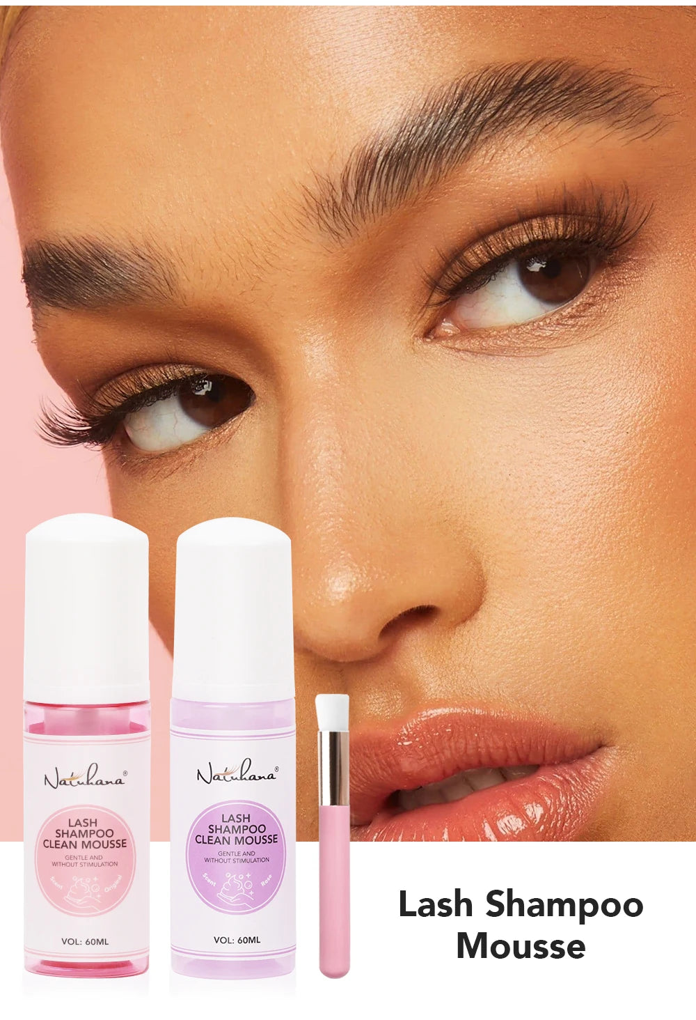 Natuhana 60ml Шампоан-мус за удължаване на мигли – Пяна за почистване на изкуствени мигли, нежен и недразнещ инструмент за грим